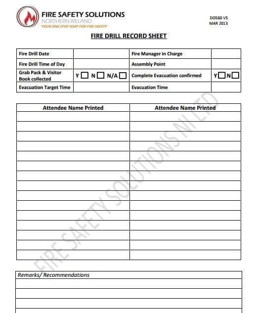 Logbook - Fire Drill Record Sheet